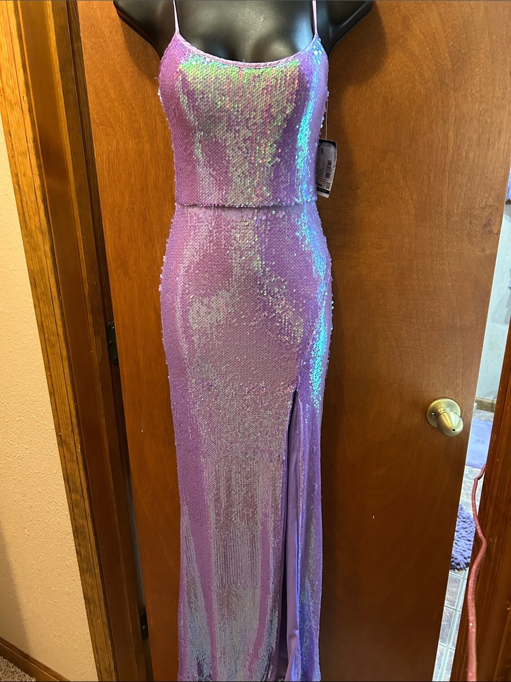 Lilac Sequin Special Occasion Gown with Side Slit